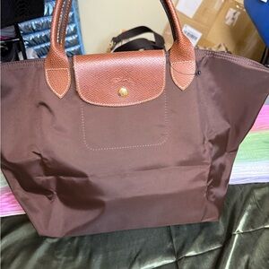 Longchamp Le Pliage Medium Tote – Brown Nylon with Leather Trim NWOT